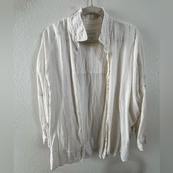 American Eagle Outfitters Tops - American Eagle Outfitters Cream Button Down Linen Shirt